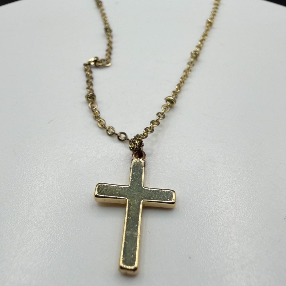 Gold Tone Cross Pendant Necklace Christian Faith Minimalist Religious Gift